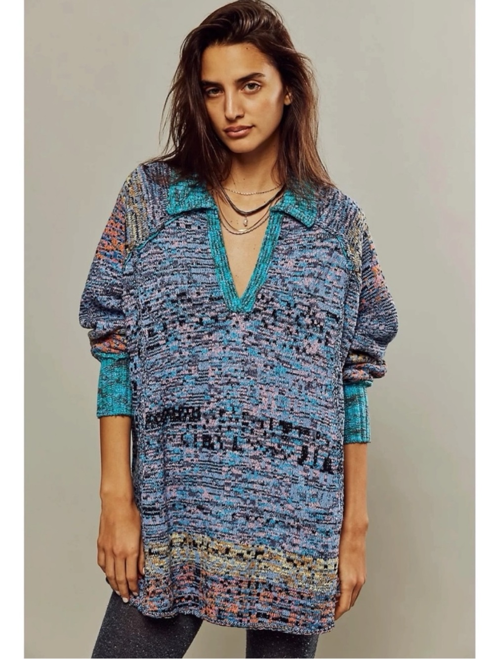 Free People Bohemian Seasons Of Sun Oversized Tunic Sweater Dress Small 70s Fall